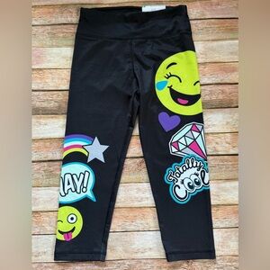 Justice Black Cropped Leggings with Neon Emoji & Rainbow Graphics